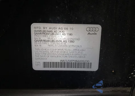 2011 Audi Q5 2.0T Premium из США, поврежденный, VIN WA1LFAFP0BA005230